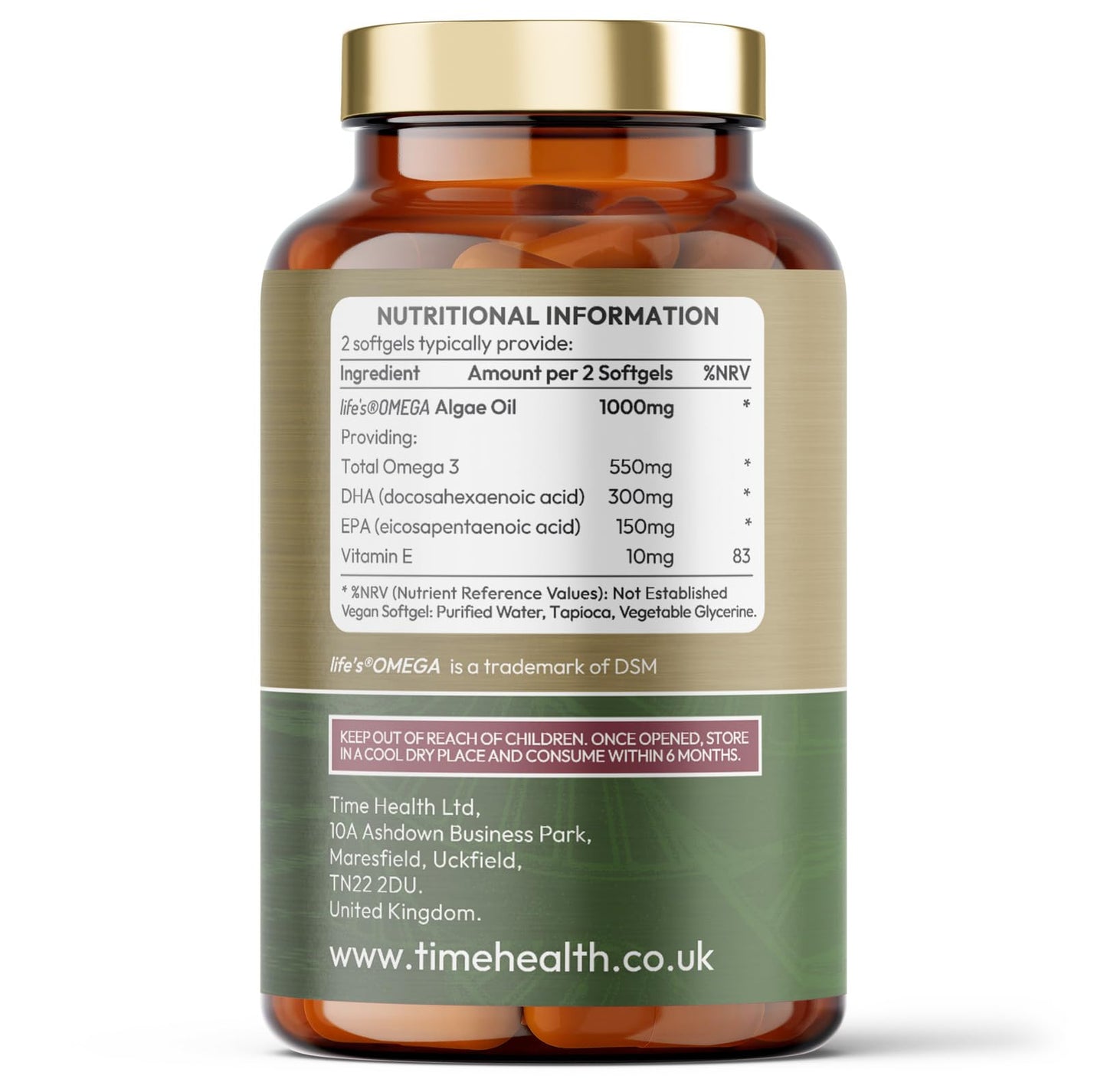 Time Health Vegan Omega 3 – EPA & DHA from Algae Oil – Premium Brand – Carrageenan-Free – Sustainable Algal Alternative to Fish Oil – Vegetarian Essential Fatty Acids – UK Made Supplement (120 Count (Pack of 1))
