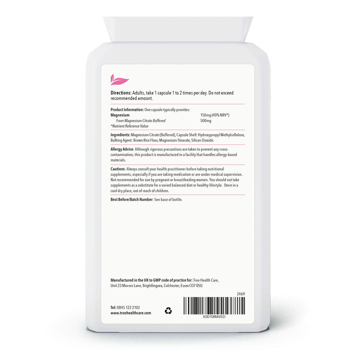 Troo Health Care Troo Magnesium Citrate 120 Capsules 500mg Mag24-7