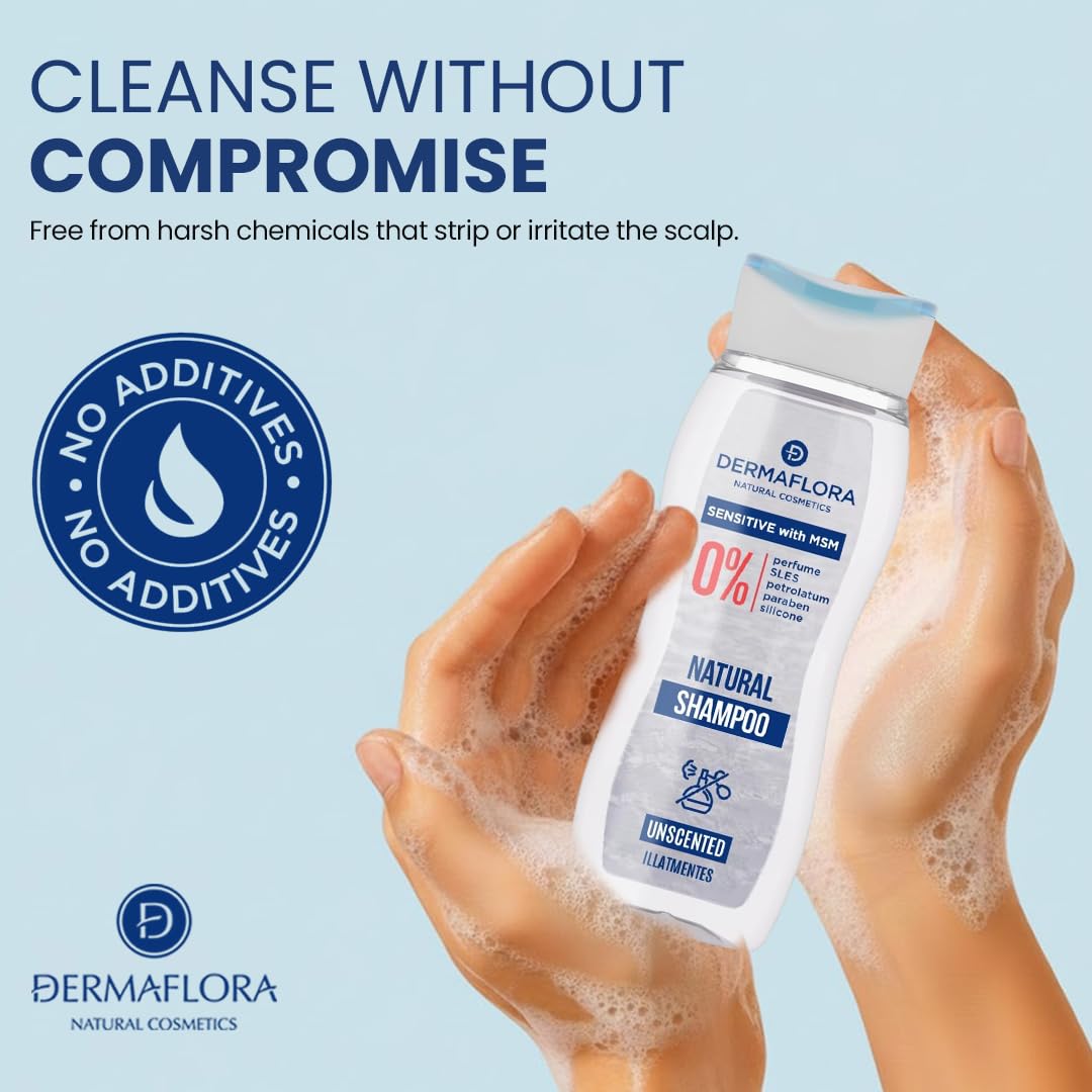 Dermaflora Sensitive with MSM Shampoo – 250ml | Sulfate & Paraben Free Hydrating Shampoo for Sensitive Scalp | Gentle Daily Hair Care for Dry, Damaged or Oily Hair
