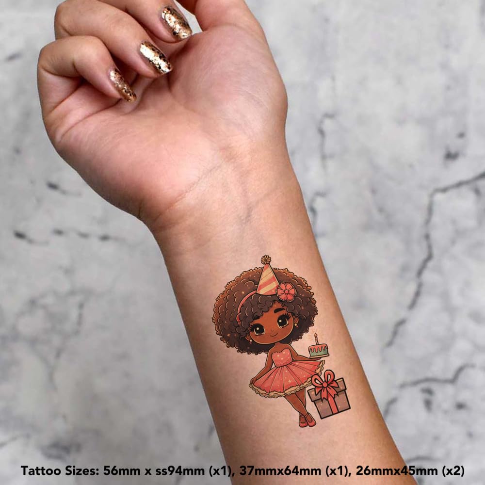 Azeeda 4 x 'Cute Party Girl' Temporary Tattoos - Water Resistant, Skin-Safe, Non-Toxic Transfers, Mixed Sizes (TO00084282)