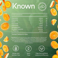 Known Mood Support Gummies – Orange Flavour – Vegan Gummy Supplement with Ashwagandha, Rhodiola & B Vitamin Complex – Energy, Cognitive Function & Wellbeing – 1 Month Supply – for Men & Women