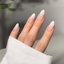 HERBINSOLS Gradient White Pink Ombre False Nails - 24Pcs Press on Nails Medium Almond - Full Cover French Almond Fake Nails with Glue - Glossy Acrylic Stick on Nail for Women Girls Nail Art DIY