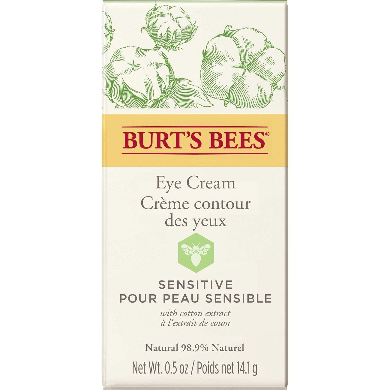 Burt's Bees 98.9% Natural Hydrating Daily Eye Cream Tube, Sensitive Formula, 14.1 g