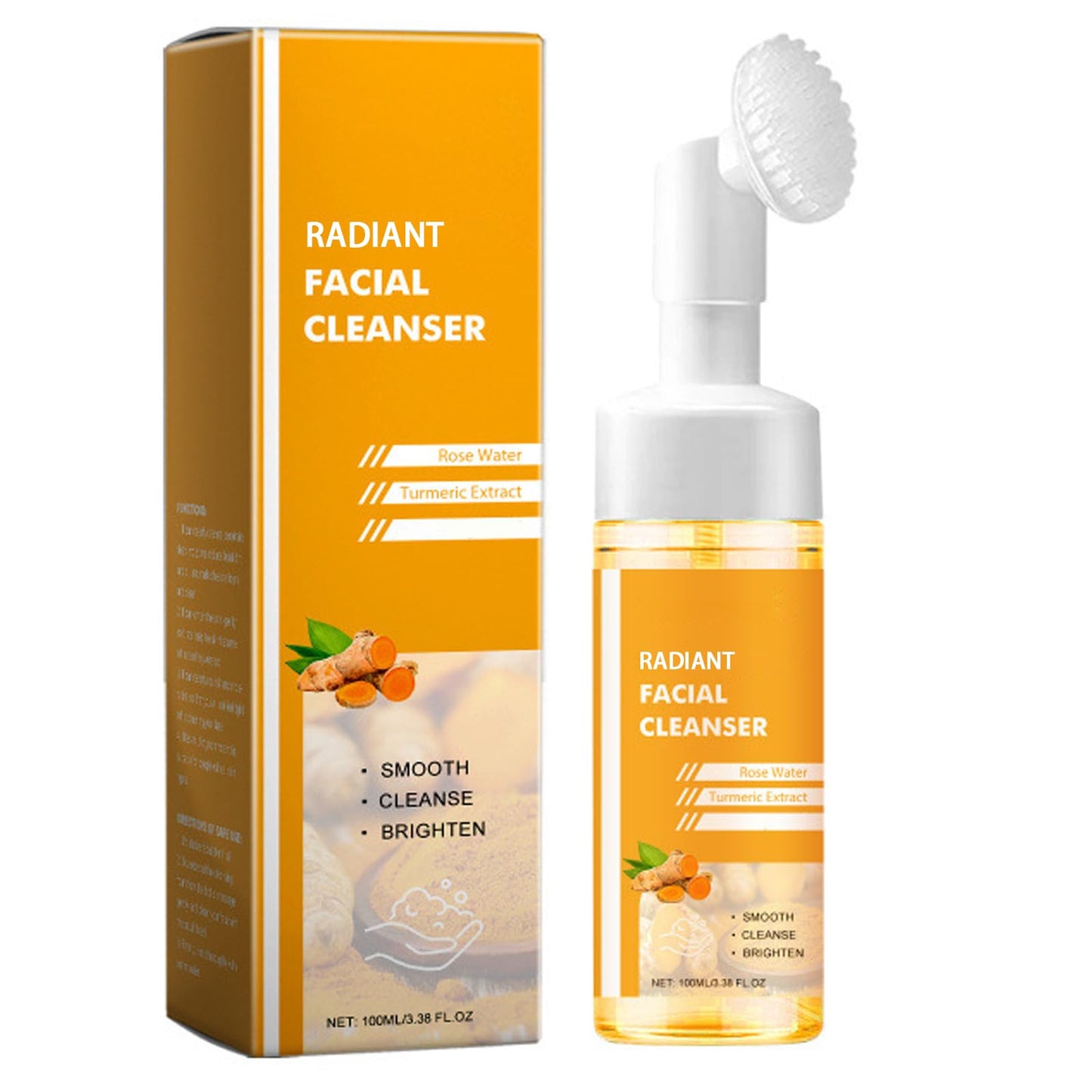 Turmeric Face Wash with Brush - Foaming Facial Cleanser for Women, Improves Blemishes, Zits, & Evens Skin Tone, Gentle Hydrating Cleanser