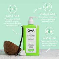 Q+A AHA Exfoliator Body Lotion 250ml, Smoothing Body Moisturiser