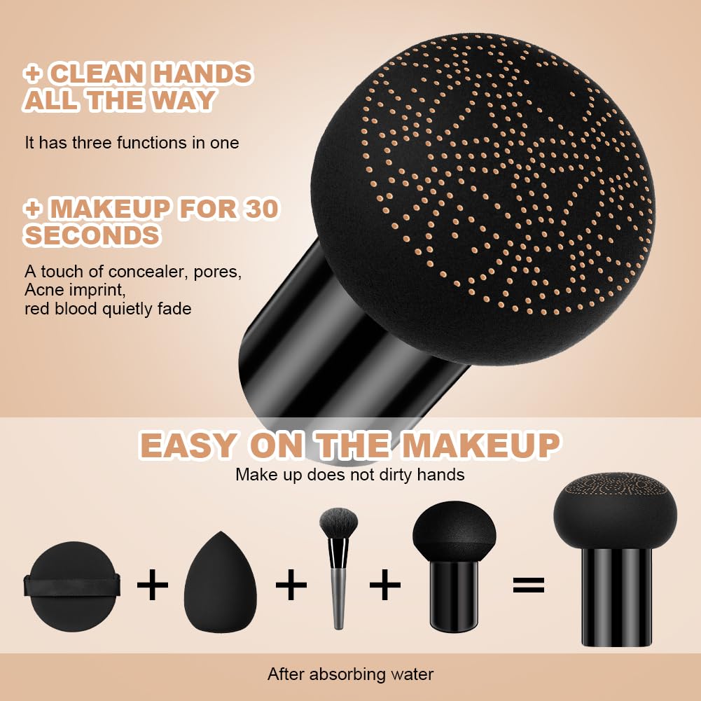 LOPHE Mushroom Head Air Cushion CC Cream, Moisturizing & Oil Control Foundation Cover Concealer, Long Lasting Air Cushion CC Cream with Mushroom Makeup Sponge, Liquid Foundation CC Cream for Women Makeup