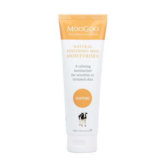 MooGoo Soothing MSM Moisturiser - Calming Cream for Sensitive, Irritated, Dry or Sunburnt Skin Including Eczema, Psoriasis & Rosacea – 120 g