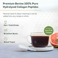 Collagen Powder Bovine Peptides, Type I & III, 100% Pure Hydrolysed Gold Standard, with 18 Amino Acids, Collagen Supplement by General Healthcare - 20g / 20,000mg Collagen (Unflavoured)(300g)