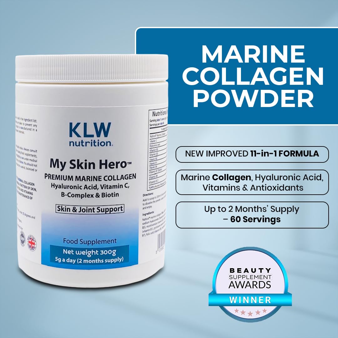 KLW Nutrition Premium Marine Collagen Powder - with Vitamin C, B-Complex, Biotin, Hyaluronic Acid - No fillers, sweeteners or additives - Healthy Skin & Joints - New Improved Formulation - 1-2 Months Supply