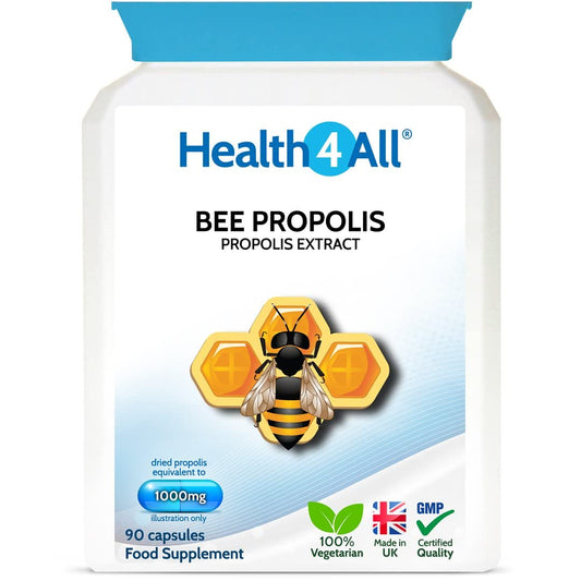 Bee Propolis High Strength 1000mg 90 Capsules (V) Immune System Booster Natural Immune Support Supplement Rich in Functional antioxidants. Made in The UK by Health4All