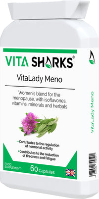 Vita Sharks VitaLady Meno for Natural Relief & Support of Menopause Symptoms & Hot Flashes, with 13 Potent Kosher Vegan Herbal Ingredients Including B6, Zinc & Isoflavones