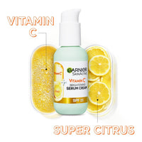 Garnier Vitamin C Serum Cream, 2in1 Formula With 20% Vitamin C serum & SPF 25 Moisturiser, Hydrate & Reveal Bright Glowing Skin, Organic & Vegan Formula, 50ml