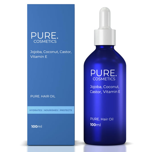 PURE. COSMETICS PURE. HAIR OIL - 100% Natural; Hydrating Hair Oil, Hair Growth Oil, Scalp Oil. With Jojoba Oil, Coconut Oil, Castor Oil, Vitamin E Oil - Vegan friendly.