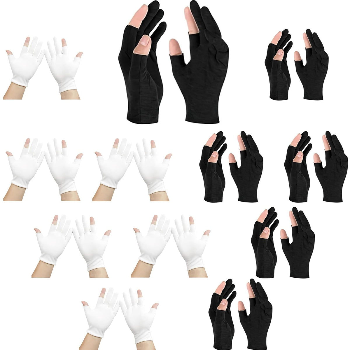 XcnPer 24Pcs Moisturizing Cotton Fingerless Gloves, Cotton Gloves for Eczema, Moisturising Gloves Overnight, Eczema Gloves, Set of 12Pairs (6 Black and 6 White), Ideal for Nighttime Hand Care and Spa Therapy