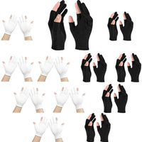 XcnPer 24Pcs Moisturizing Cotton Fingerless Gloves, Cotton Gloves for Eczema, Moisturising Gloves Overnight, Eczema Gloves, Set of 12Pairs (6 Black and 6 White), Ideal for Nighttime Hand Care and Spa Therapy