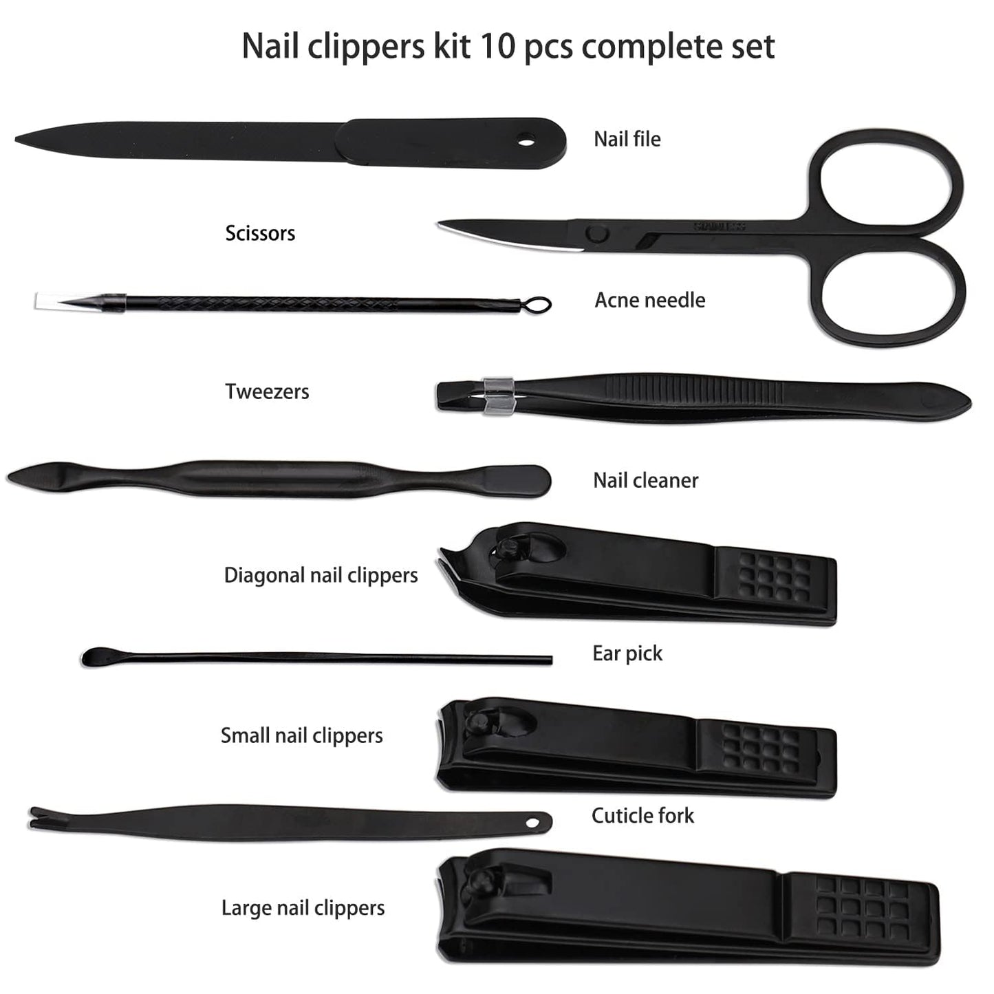 GLAMNE Glamne Manicure Set Nail Clippers Kit Professional Stainless Steel Nail Care Tools with Leather Travel Case 10 in 1 Black