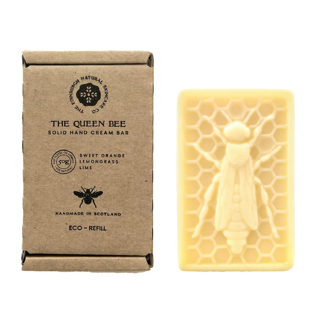 The Edinburgh Natural Skincare Company Ltd. Queen Bee Eco-Refill Luxury Solid Hand Cream Bar – 100% Natural Moisturiser for Very Dry Hands | With Beeswax, Cocoa Butter & Coconut Oil | 50g | Packaging May Vary