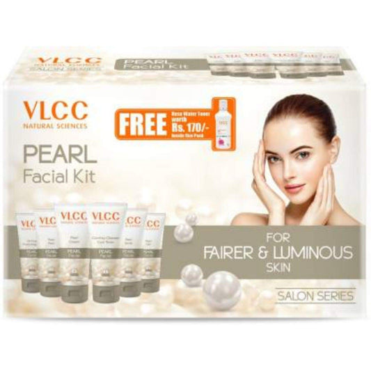 VLCC Pearl Facial Kit with FREE Rose Water Toner - 300g + 100ml | Luminous and Radiant Skin | At Home Facial with Pearl Extracts, Sandalwood, Turmeric & Aloe Vera | Tan Removal Facial Kit