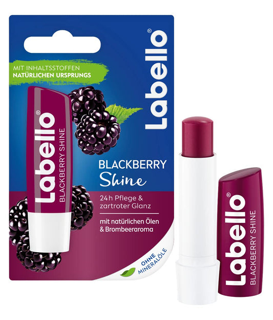 Labello Blackberry Shine Lip Balm with Soft Red Shine and Shimmer Pigments 4.8 g without Mineral Oils