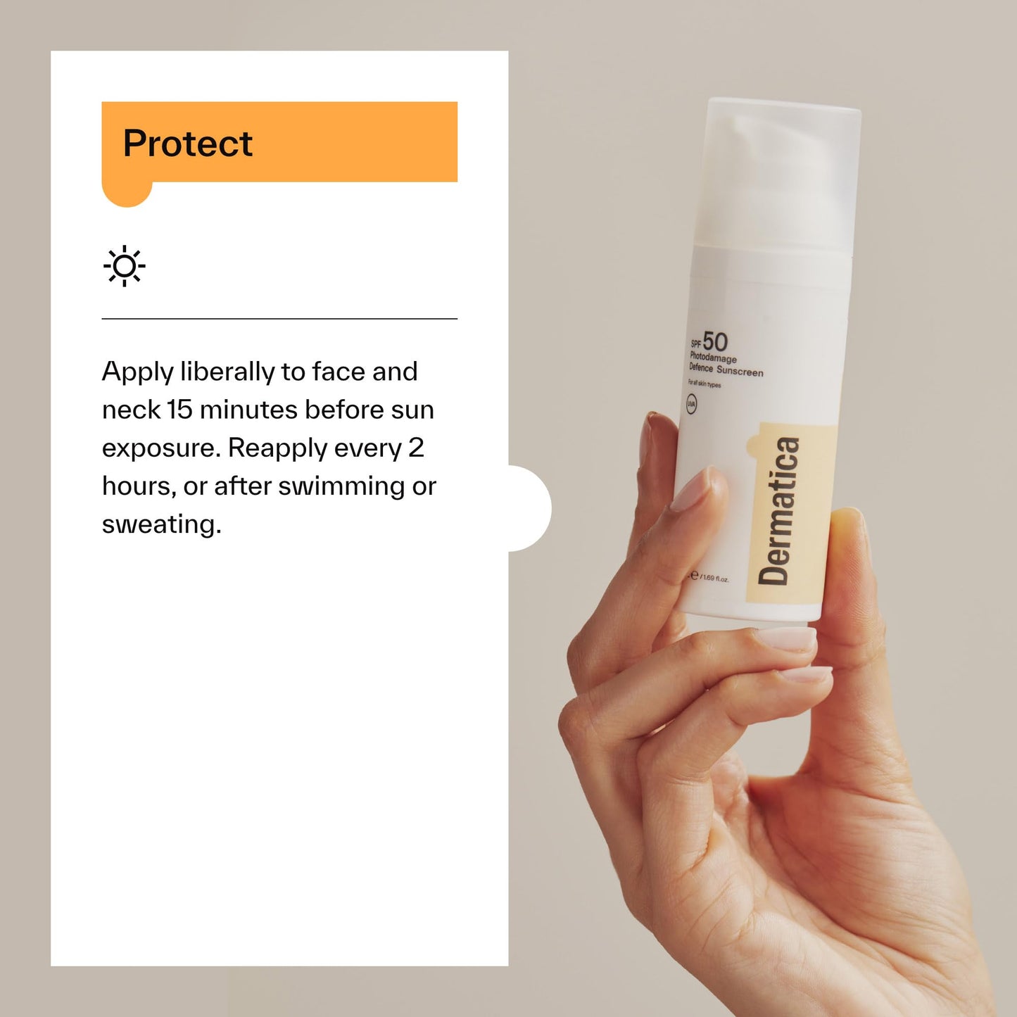 Dermatica SPF 50 Photodamage Defence Sunscreen | Anti-Ageing and Anti-Wrinkle I Fast Absorbing Lightweight Cream | Fragrance Free (50ml)