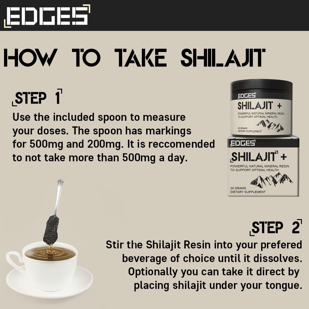 Edges 100% Shilajit Resin 30g, Original Himalayan Shilajit - Gold Grade Pure, Rich in Fulvic & Humic Acid, Minerals, Immune Support & Energy Booster - 2 Month Supply (30g)