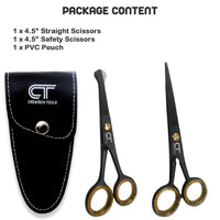 CT Createch Tools CT 4.5" Small Hair Scissors Set - Moustache & Beard Trimming for Men, Precise Facial Ear Nose Pubic Haircutting Round Tip Scissors for Baby Kids