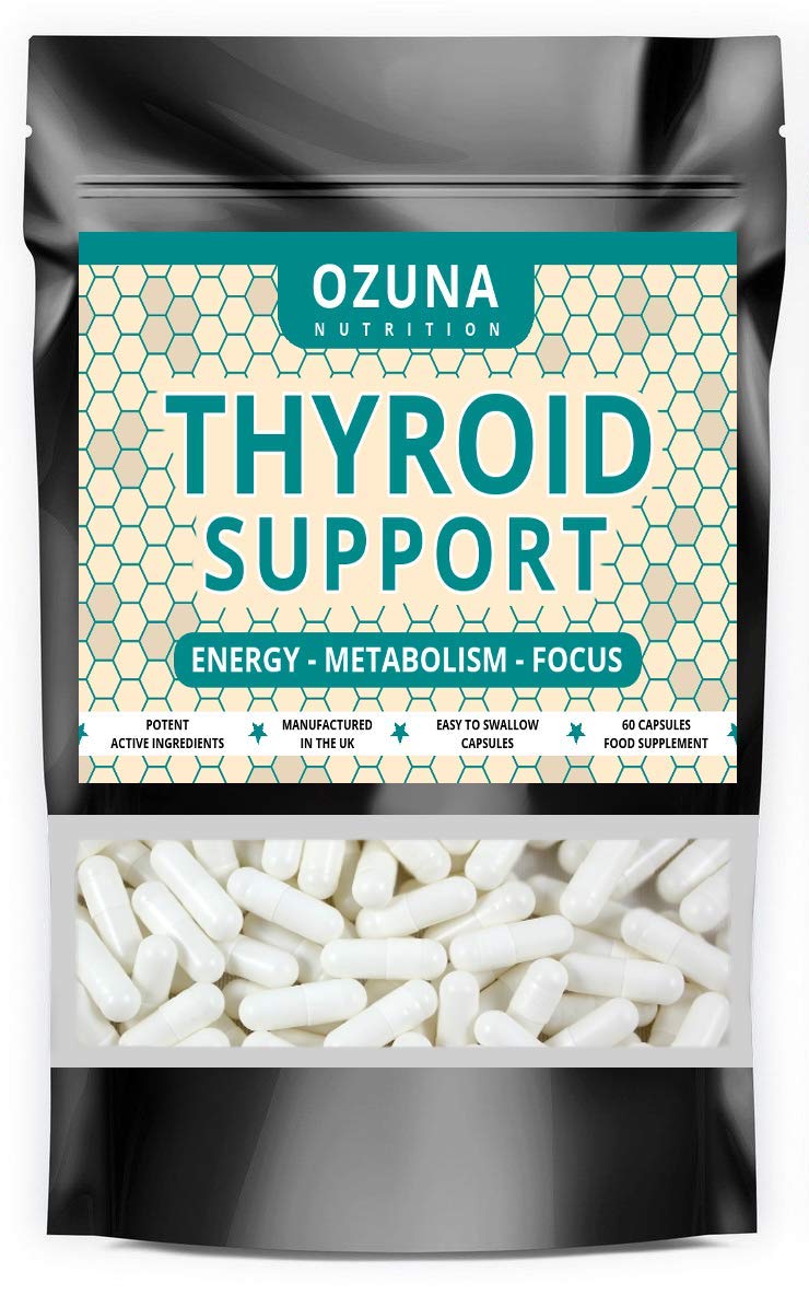 OZUNA NUTRITION Thyroid Support Supplement - 60 Vegetarian Capsules - with Myo inositol, L-Tyrosine & Natural Iodine from Kelp - Energy & Focus Formula - UK Made - 1 Month Supply