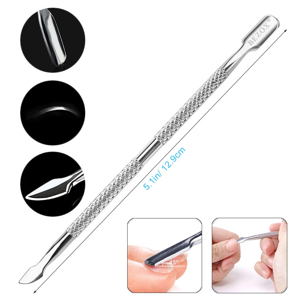 BEZOX Professional Cuticle Pusher 3pcs, Premium Stainless Steel Cuticle Trimmer UV Gel Polish Remover - Cuticle Removal Fork Nail Art cleaner Trimmer