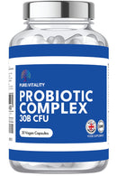 Pure: Vitality Pure:Vitality Probiotics Complex Capsules - 1 Month Supply / 30 Vegan Capsules - 30 Billion CFU - GMP HACCP UK Certified Manufacturer - PRE/PROBIOTICS for Men and Women