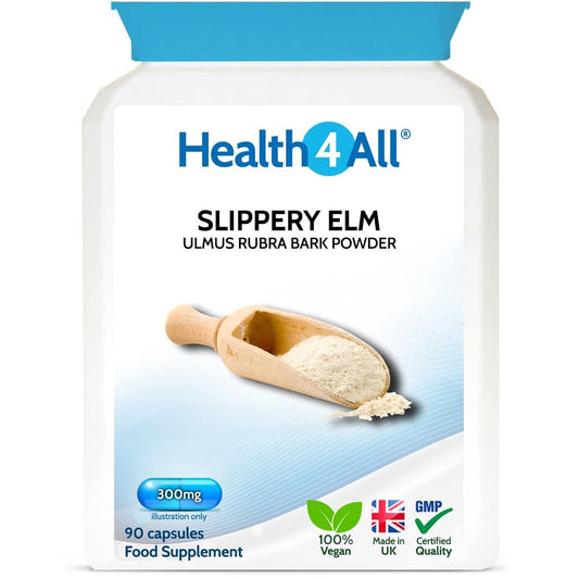 Health4All Slippery Elm 300mg 90 Capsules (V) Digestive Health. Acid Reflux Support. Vegan Digestive Support Supplement