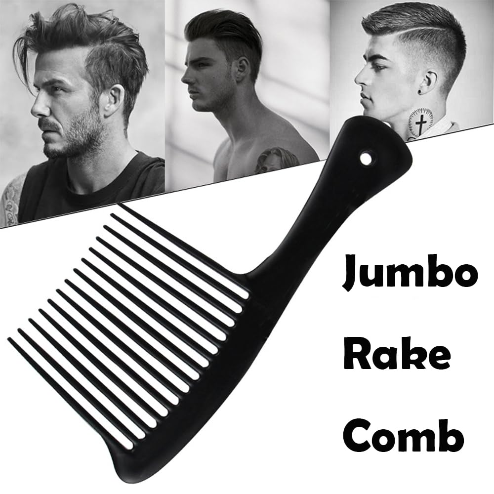 Deyixinup 2 PCS Jumbo Rake Comb Long Wide Tooth Rake Handle Hair Comb Plastic Afro Shower Comb for Long Curly Thick Wet Dry Hair Styles Girls Women Men Barber Salon