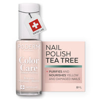 PODERM Nail Care Polish with Tea Tree - Powder Pink | Swiss Lab - 8ML | Enriched with Tea Tree, Silicon & Biotin | Purifies, Clarifies & Nourishes Yellow Nails | Created by a Podiatrist