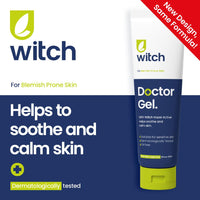 Witch Doctor Gel 35ml with Witch Hazel, helps calm and soothe skin. Packaging may vary