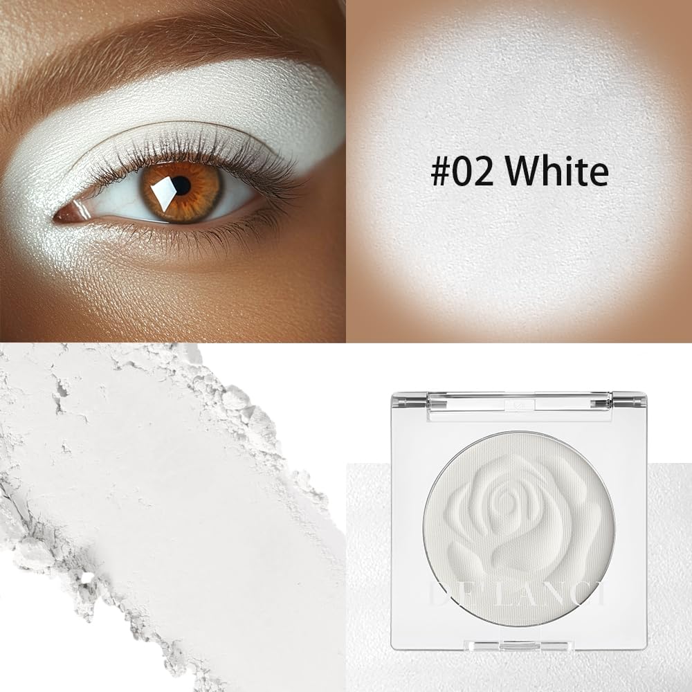 DE'LANCI Single Pearl White Eyeshadow Palette, White Matte Eyeshadow Makeup, Waterproof Well - Pigmented White Eyeshadow, White Basic Eyeshadow, Ghost Bride Makeup, Vegan #02