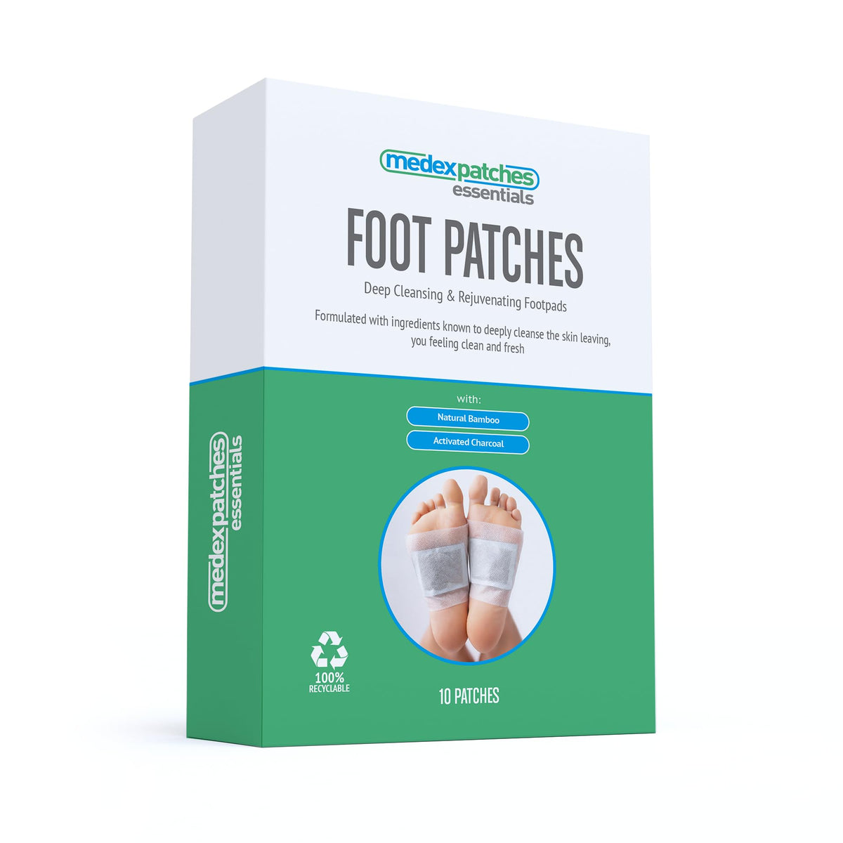 MEDEXPATCHES Medex Essentials Detox Foot Patches (10 Patches) Deep Cleansing & Rejuvenating Footpads with Natural Bamboo, Activated Charcoal - UK & EU Approved, by Medex Patches