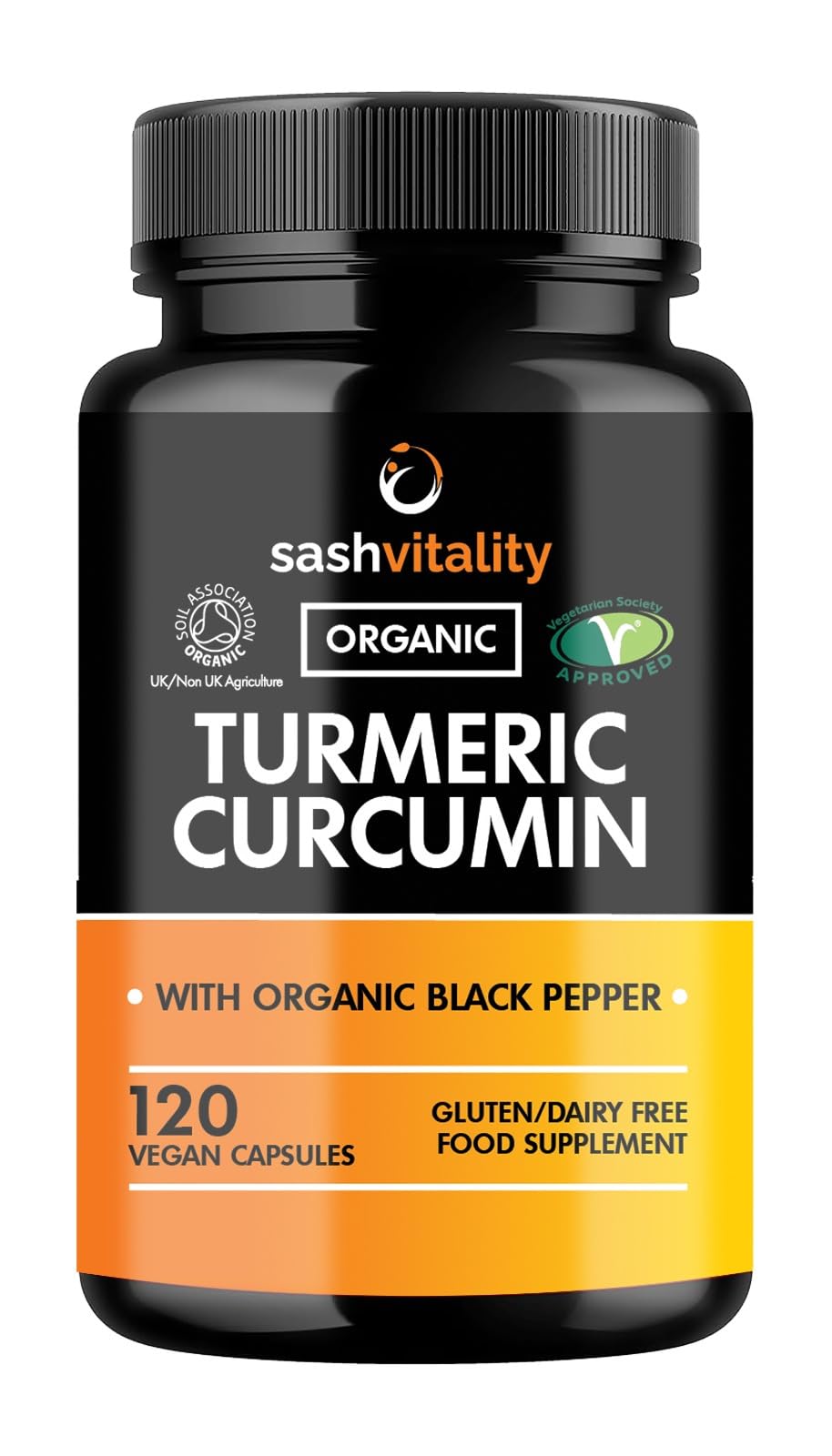 SASH Vitality Sash Vitality Organic 3600mg Turmeric Curcumin with Black Pepper & Ginger | 120 Vegan Turmeric Capsules High Strength | Supports Joints | Immune System Support | Soil Association Certified Organic UK