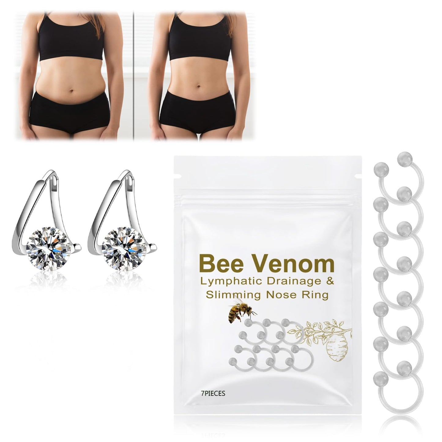 XdealCozyxc 14PCS GGPM Bee Venom Nose Ring, Lymphatic Drainage & Slimming Nose Ring