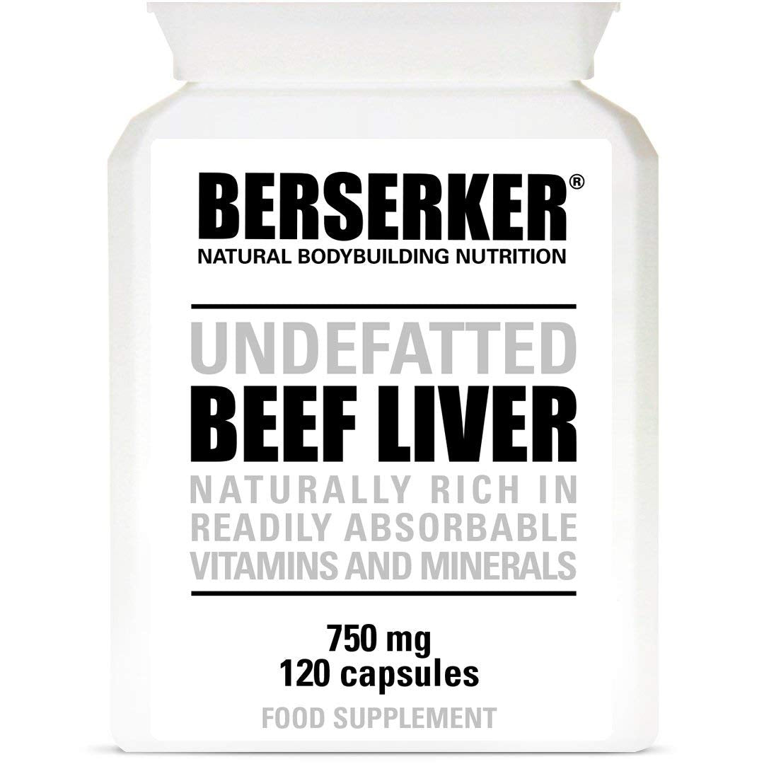 Berserker Desiccated Beef Liver 750mg 120 Capsules Un-defatted Meaning Full Absorption of Naturally Occurring Vitamins and Minerals Found in Beef Liver. Made in The UK.