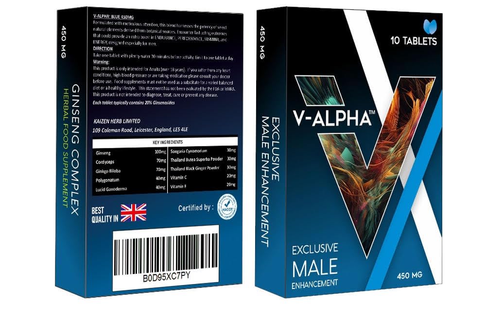 V-ALPHA - Longer, Stronger, and Harder – Performance and Stamina Endurance Booster Herbal Supplement for Men with Ginseng – 10 Tablets