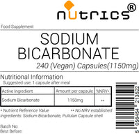 Nutrics® 1150mg Sodium Bicarbonate 100% Pure V Capsules - Suitable for Vegan Vegeatarian Halal & Kosher (240 Capsules 8 Months Supply)