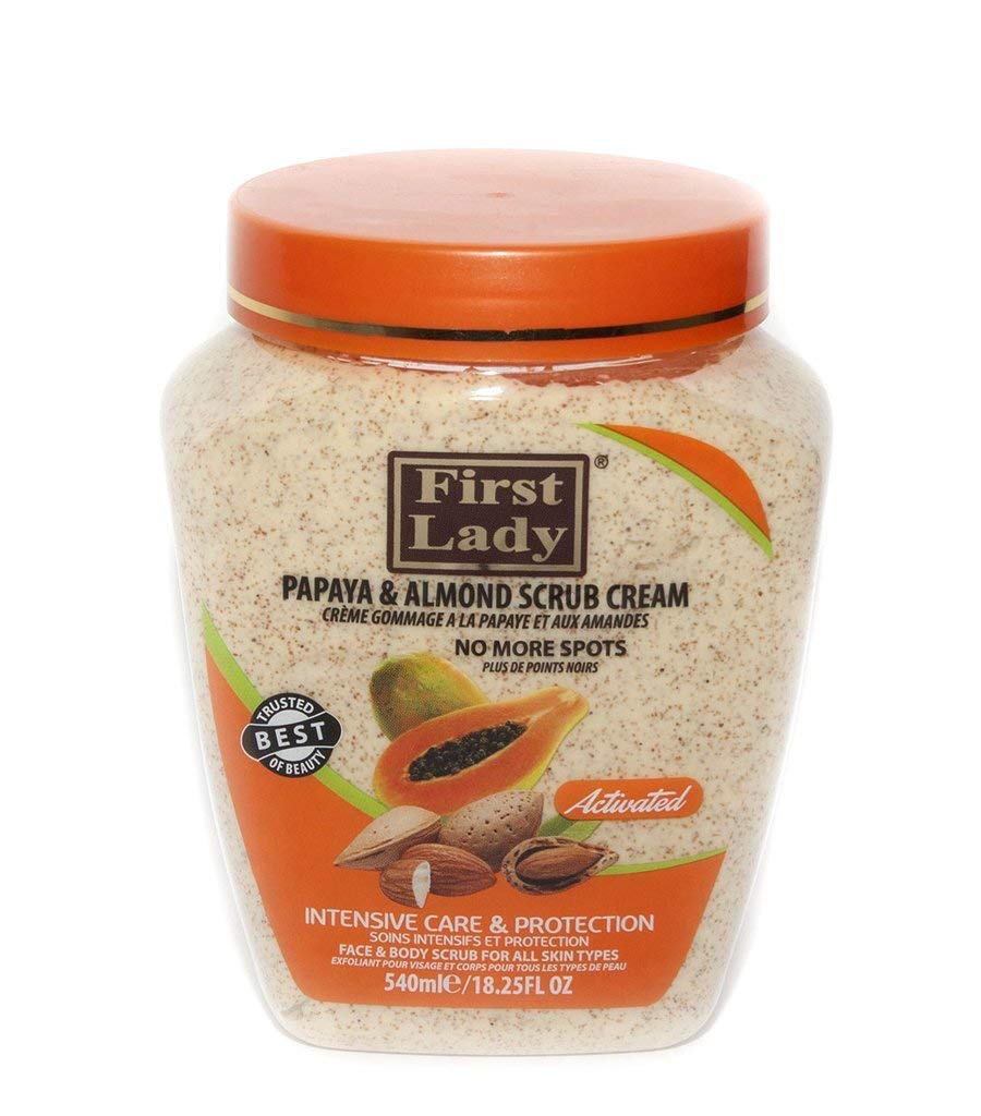 FIRST LADY First Lady Activated Papaya & Almond Scrub Cream 540ml - No more spots - Face & Body + First Lady Herbal Hair Oil 30ml
