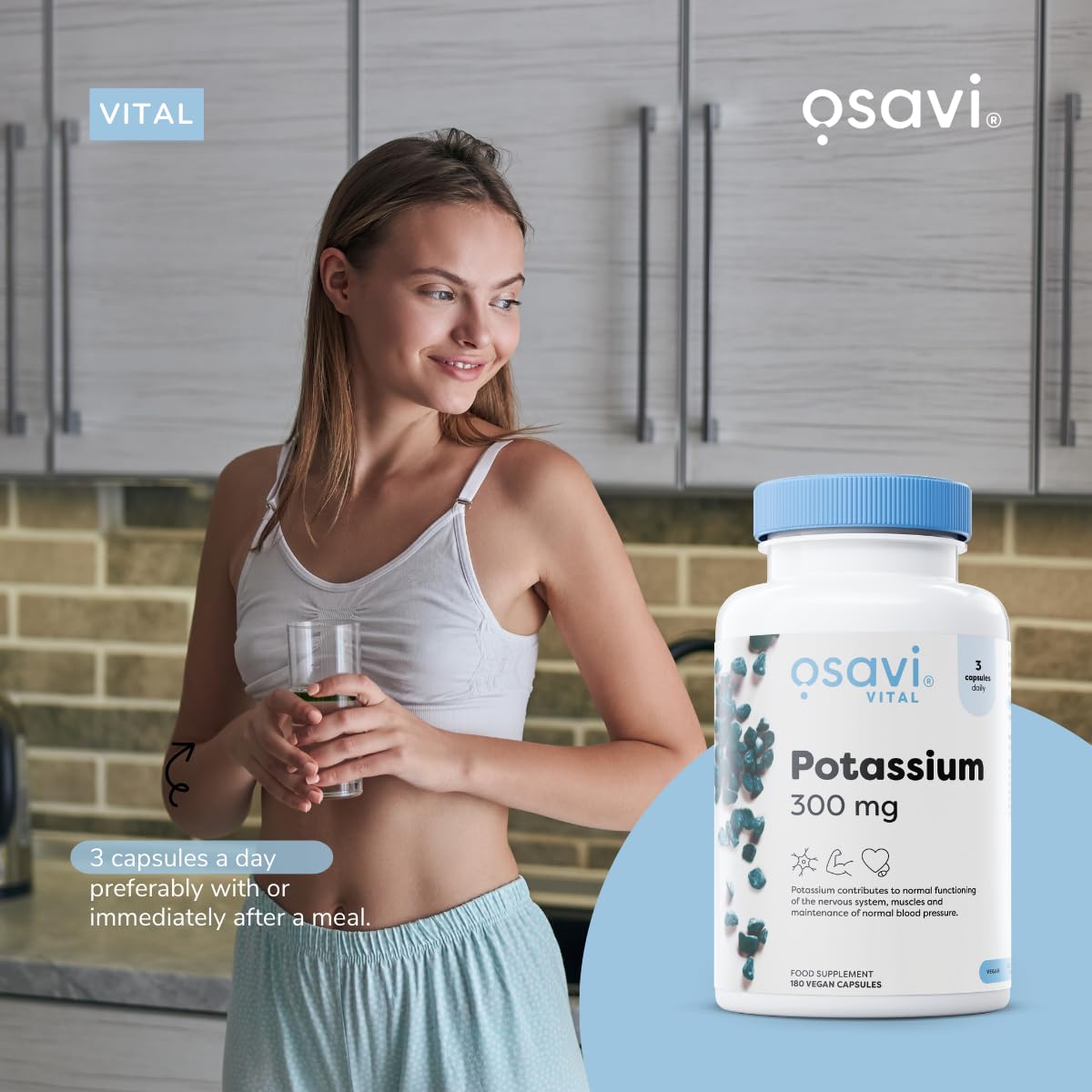 OSAVI Osavi Potassium 300mg – 90 Vegan Capsules | Highly Absorbable Potassium Citrate for Nervous System, Muscle Function, and Blood Pressure Support | Clean Label, Vegan Friendly