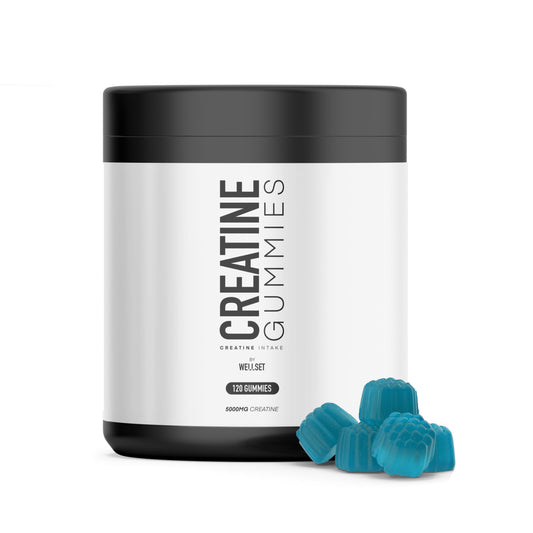 WELLSET Creatine Gummies 5000MG | 120 Chewable Creatine Monohydrate Vegan Gummies | Sugar-Free, 30 Days Supply - Natural Blueberry Flavor - Pre Workout Gym Supplement for Men & Women