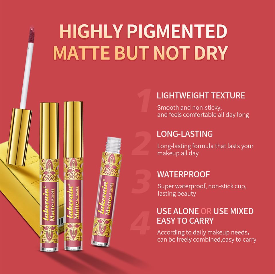 ieron Lip Stains 3pcs Lip Glosses Lip Matte Long Lasting Water-resistant Anti-stick with Gloden Gift Box for Lip Make-up Beauty - Purple Series