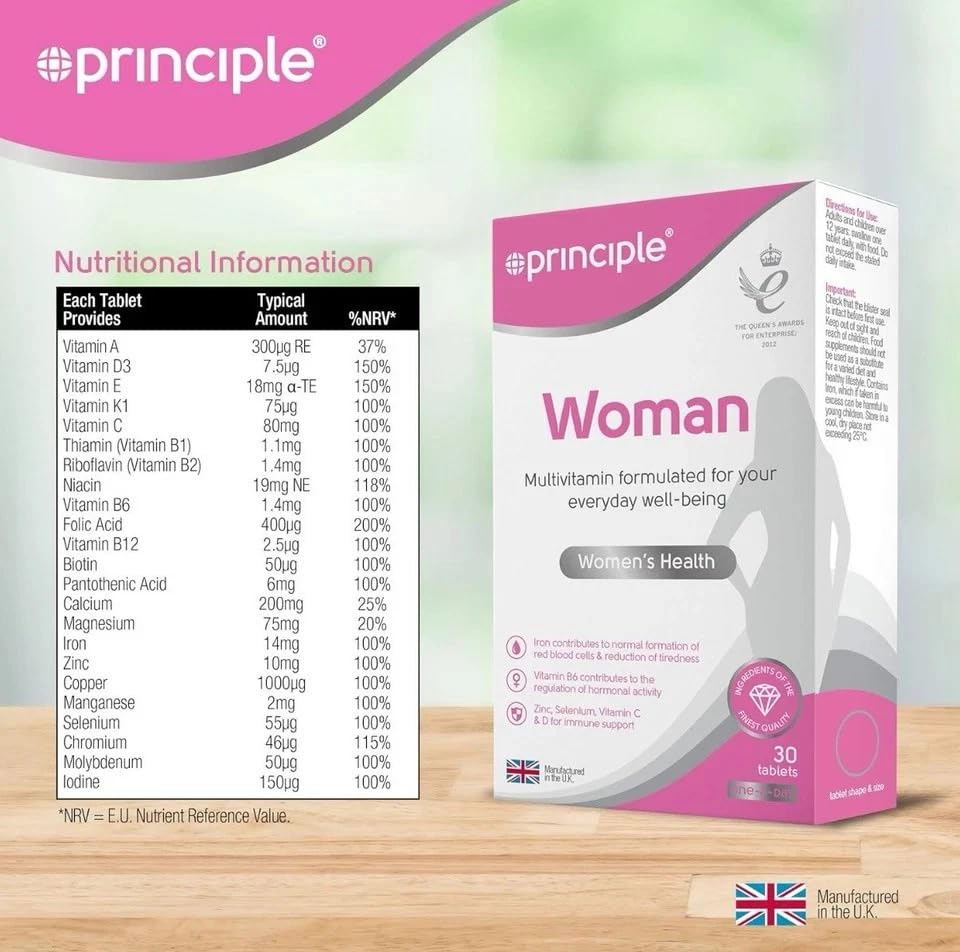 MGL Principle Woman Multivitamin – 30 Tablets | One-A-Day Supplement for Women | with Iron, Folic Acid, Vitamin D & B12 | Supports Energy, Immunity & Hormonal Balance | Made in The UK