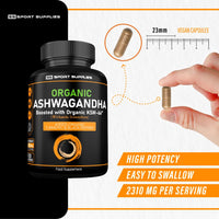 Organic Ashwagandha Capsules 1200mg Boosted with 100mg of Organic KSM-66 with 5% Withanolides with Added Organic Turmeric 200mg and Organic Black Pepper - Providing 1500mg Per Serving