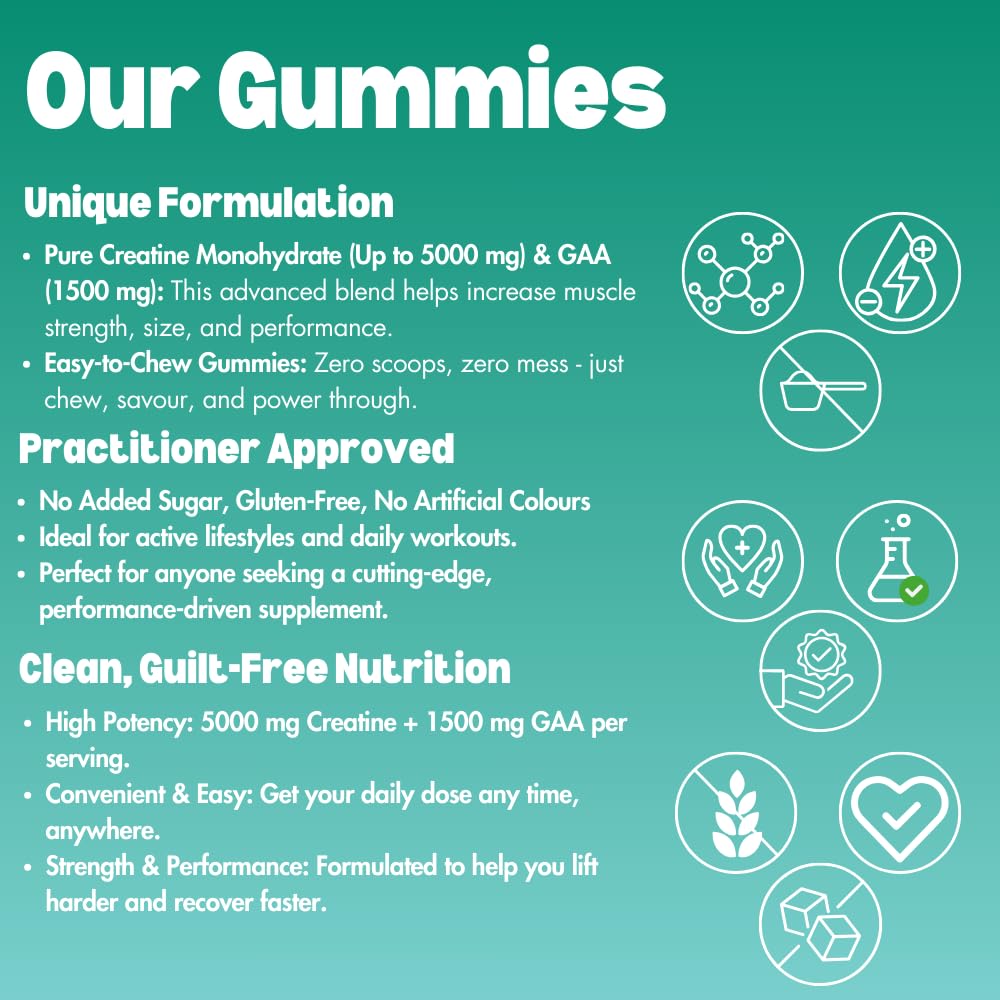 Organic Gains OG Creatine Ultra – 90 Gummies | 5000mg MAX Creatine Monohydrate & 1500mg GAA | Up to 8.5X More Uptake, Fast-Absorbing Formula for Enhanced Muscle & Brain Power, No Water Retention