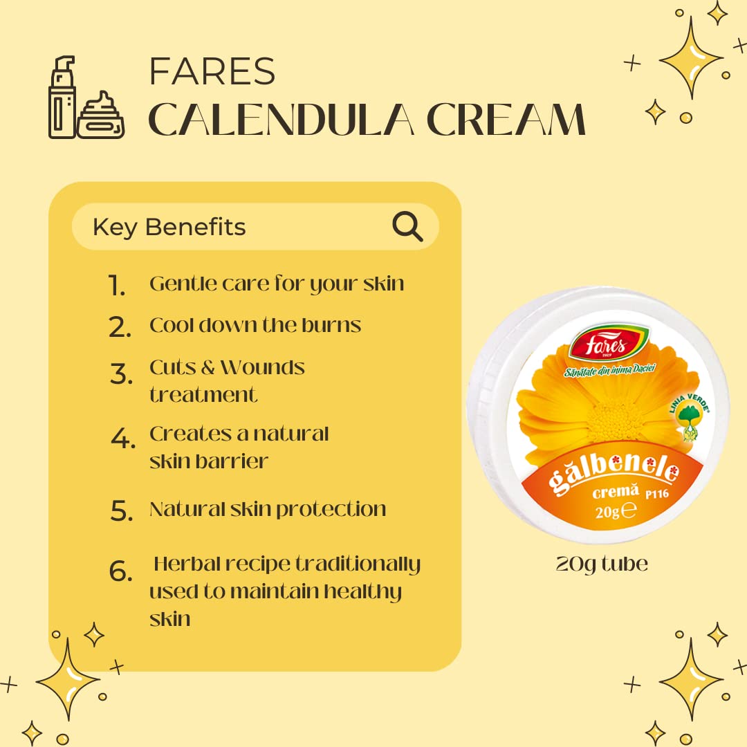 By Taste of Selection Fares Calendula Ointment - Natural Calendula Cream, Wound & Cuts Healing Ointment - Burn & Scar Cream Healing - Regenerates and Soothes The Skin - 20g Tube