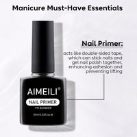 AIMEILI Nail Primer for UV Gel Nails and Acrylic Powder, 10ml No Cure Nail Prep Bonder, Strong Gel Polish Adhesion, Prevents Lifting & Peeling