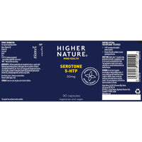 HIGHER NATURE Higher Nature - Serotone 5HTP - 50mg - Psychological Support - Natural Source of 5HTP - B Vitamins & Zinc - Vegan & Vegetarian - 90 Capsules